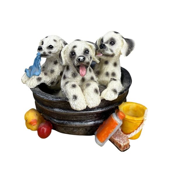 Vintage Dalmatian Puppies in Tub Collectible Figurine Resin 3” - Picture 1 of 8